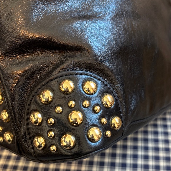 Badgley Mischka Belle black leather satchel with Gold Studs - Picture 7 of 14